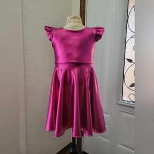 Toddler Girl Twirl Metallic Dress  4T kids Fuchsia Pink Circle Shiny Foil